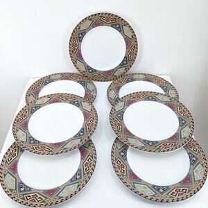 Christopher Stuart Optima La Brea China Dinner Plates Southwest Set 7 VTG FLAW